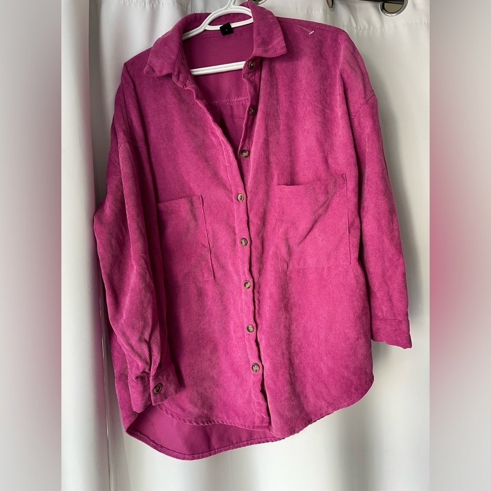 SHEIN magenta corduroy Shacket jacket size Small oversized NWOT